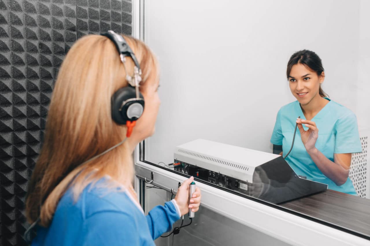 Photo of a hearing test in progress